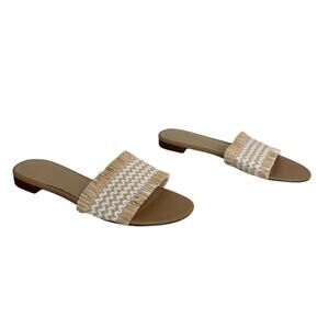 Talbots Raffia Woven Slide Sandals Size 9.5 Tan Beach Resort Vacation Boho